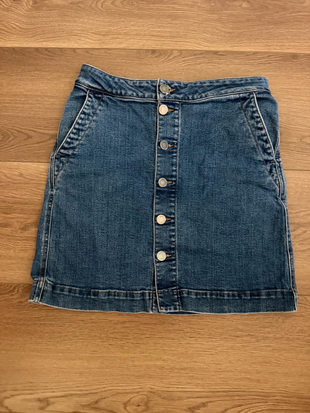 LOFT Button-Front Denim Midi Skirt - Blue